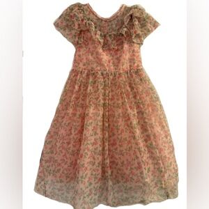 Mini Boden Pink Floral Ruffled Neck Dress
